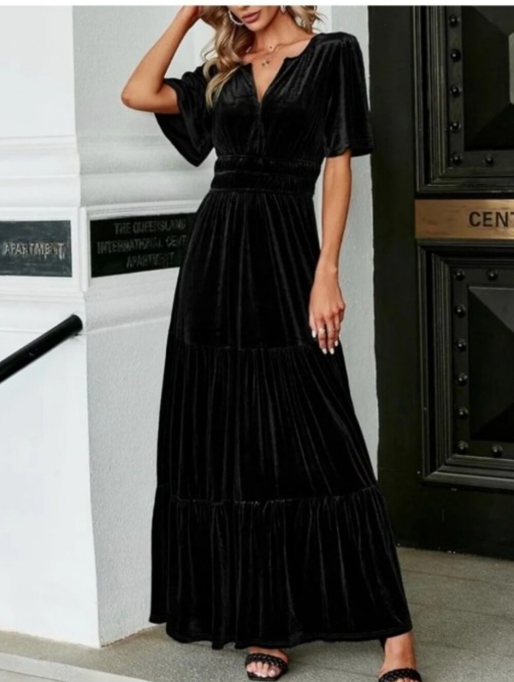 Anthropology Smock Black Velvet Whimsy Goth Tiered Maxi Dress Small Medium